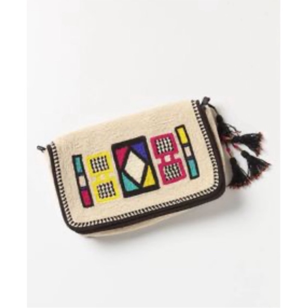 Anthropologie Jasper & Jeera Beaded Cream Crossbody Bag With Tassels